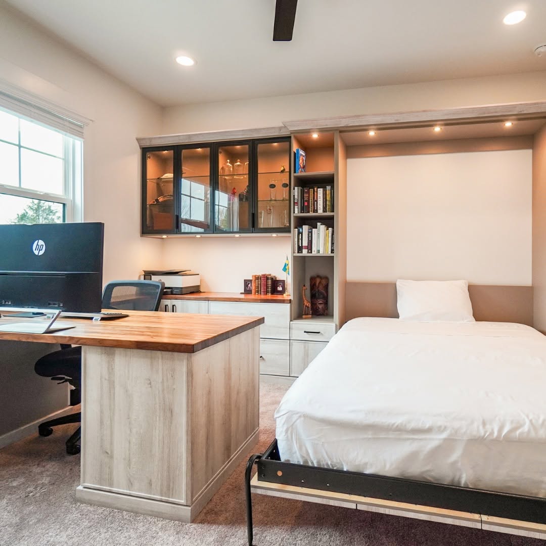 Murphy bed with built-in office and cabinetry