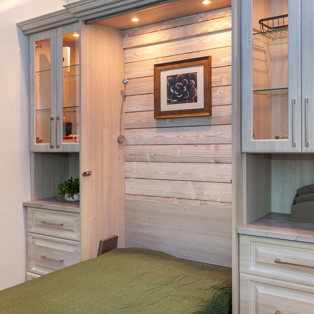 Murphy bed with custom surround and shelving