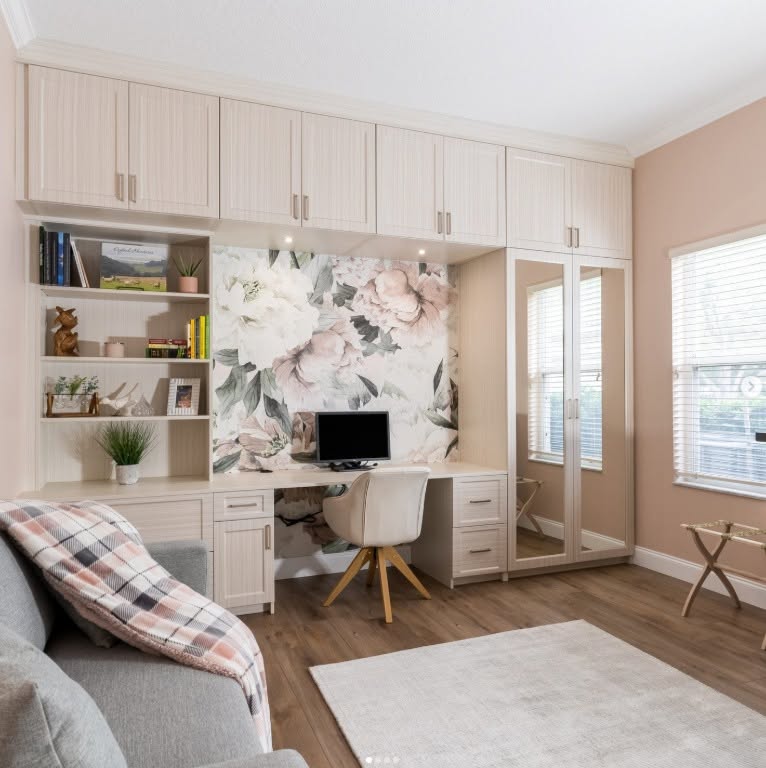 Custom home office with built-in cabinetry